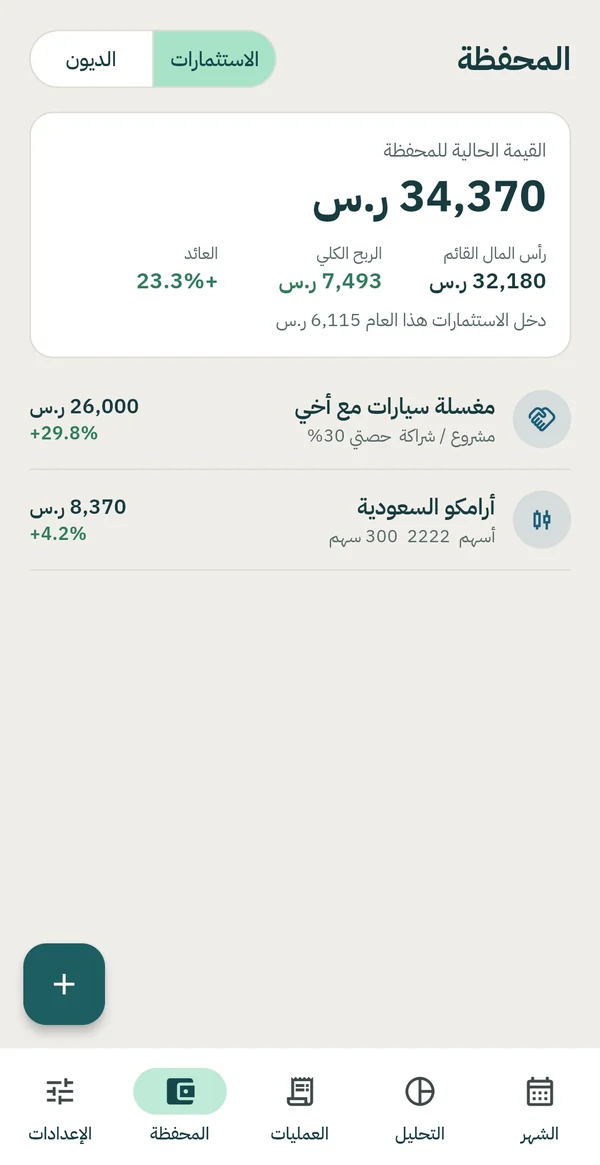المحفظة: الاستثمارات، قيمة المحفظة والربح والعائد